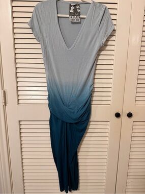 Young Fabulous Broke Araya Dress Blue Ombre Bodycon Stretch Boho Short Sleeve